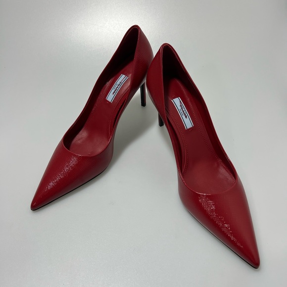 Prada Shoes - Prada Saffiano Leather Pointed-Toe Pumps Red Women’s EU 38.5/US 8.5